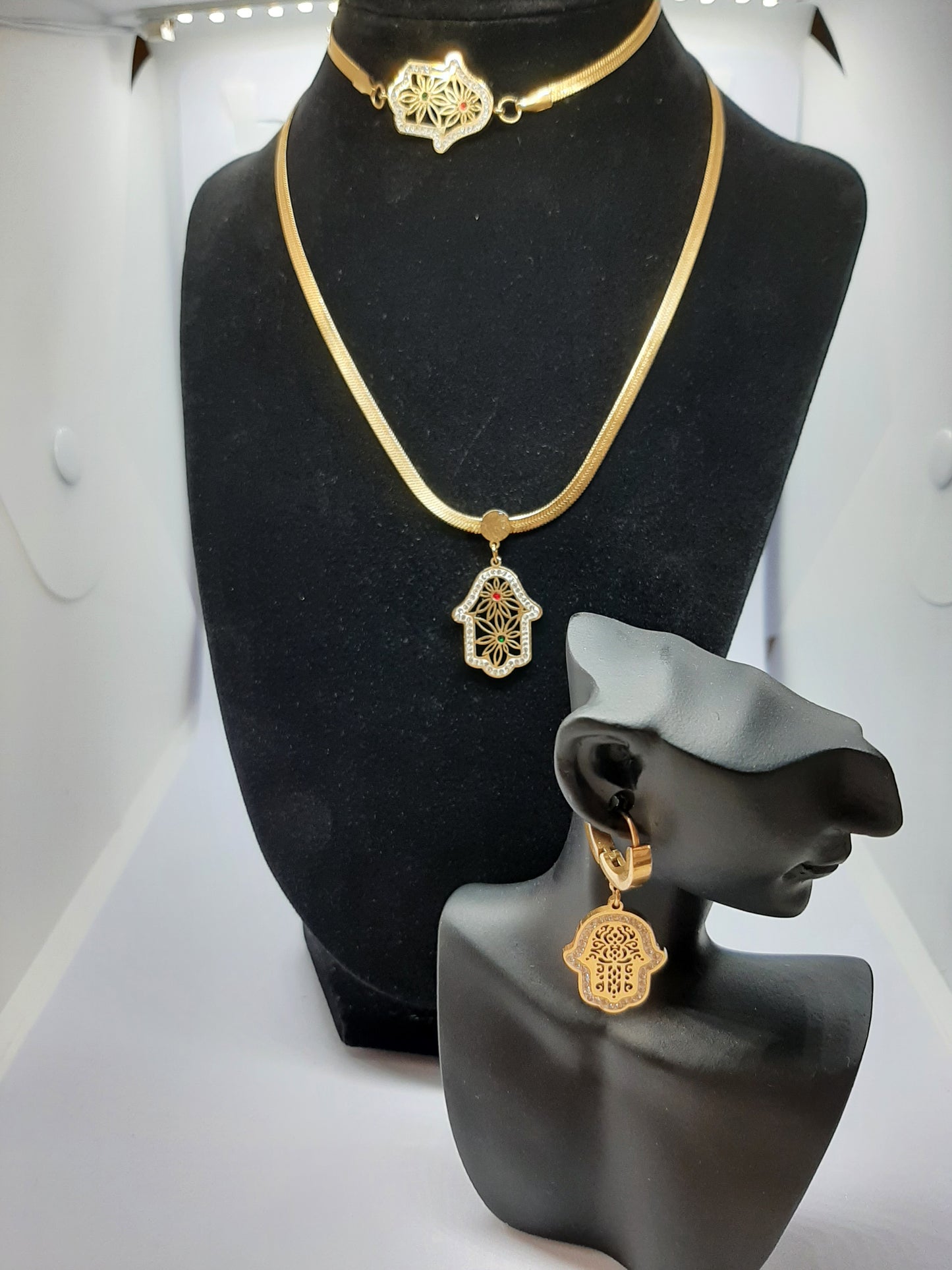 Parure Ensemble de 3 pièces Collier , Bracelet , et Boucles d'oreilles en Acier Inoxydable