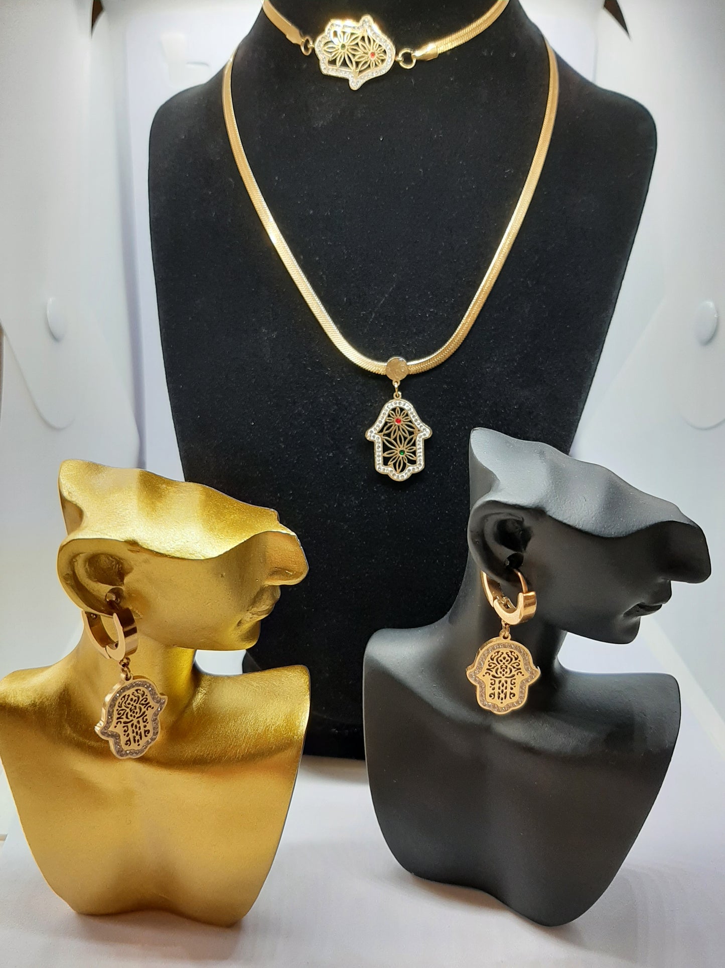 Parure Ensemble de 3 pièces Collier , Bracelet , et Boucles d'oreilles en Acier Inoxydable