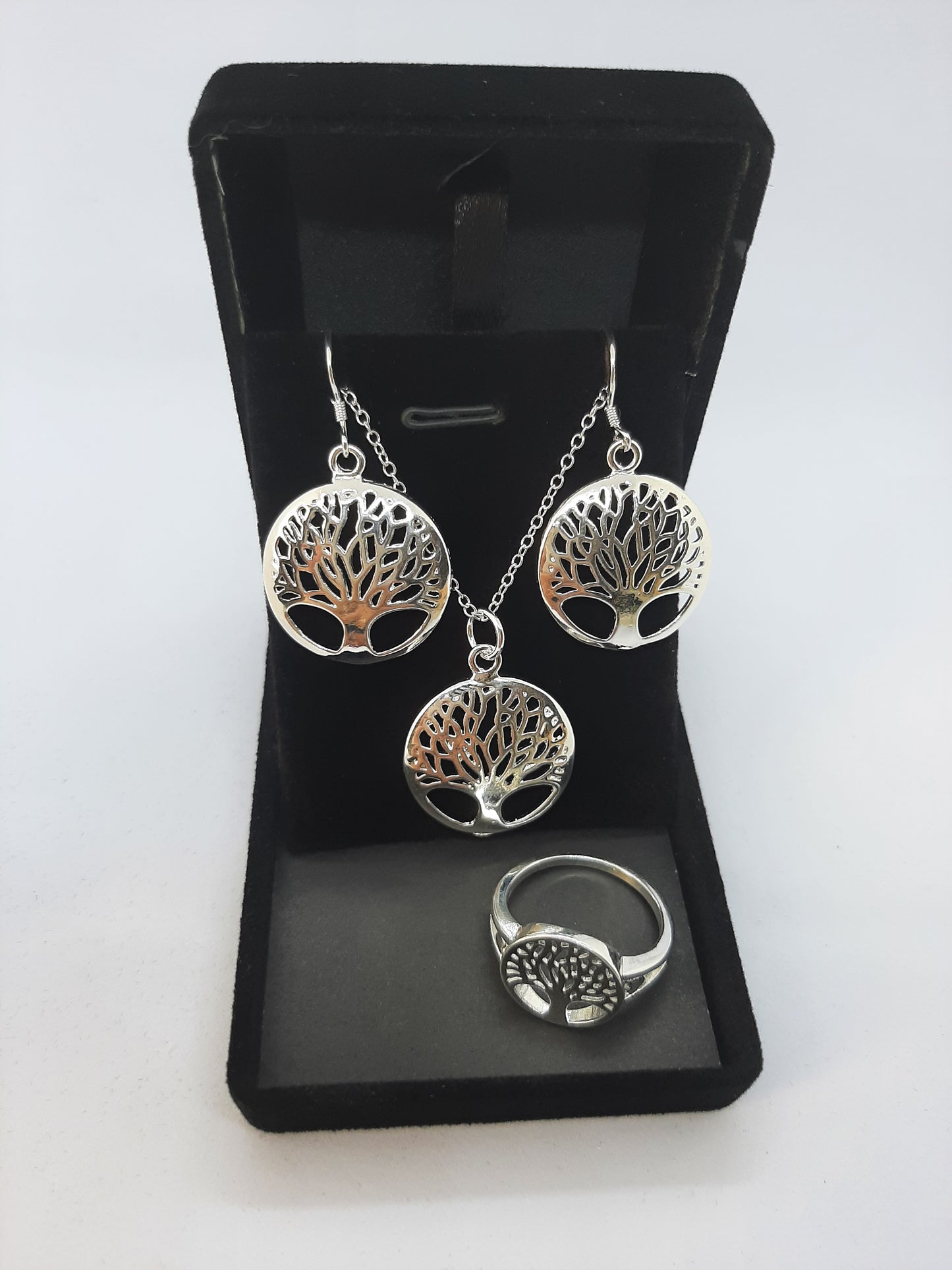 Parure ensemble de 3 pièces Collier, bague, et boucles d'oreilles en Argent 925 Sterling