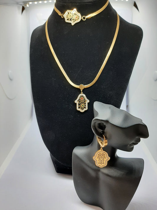 Parure Ensemble de 3 pièces Collier , Bracelet , et Boucles d'oreilles en Acier Inoxydable