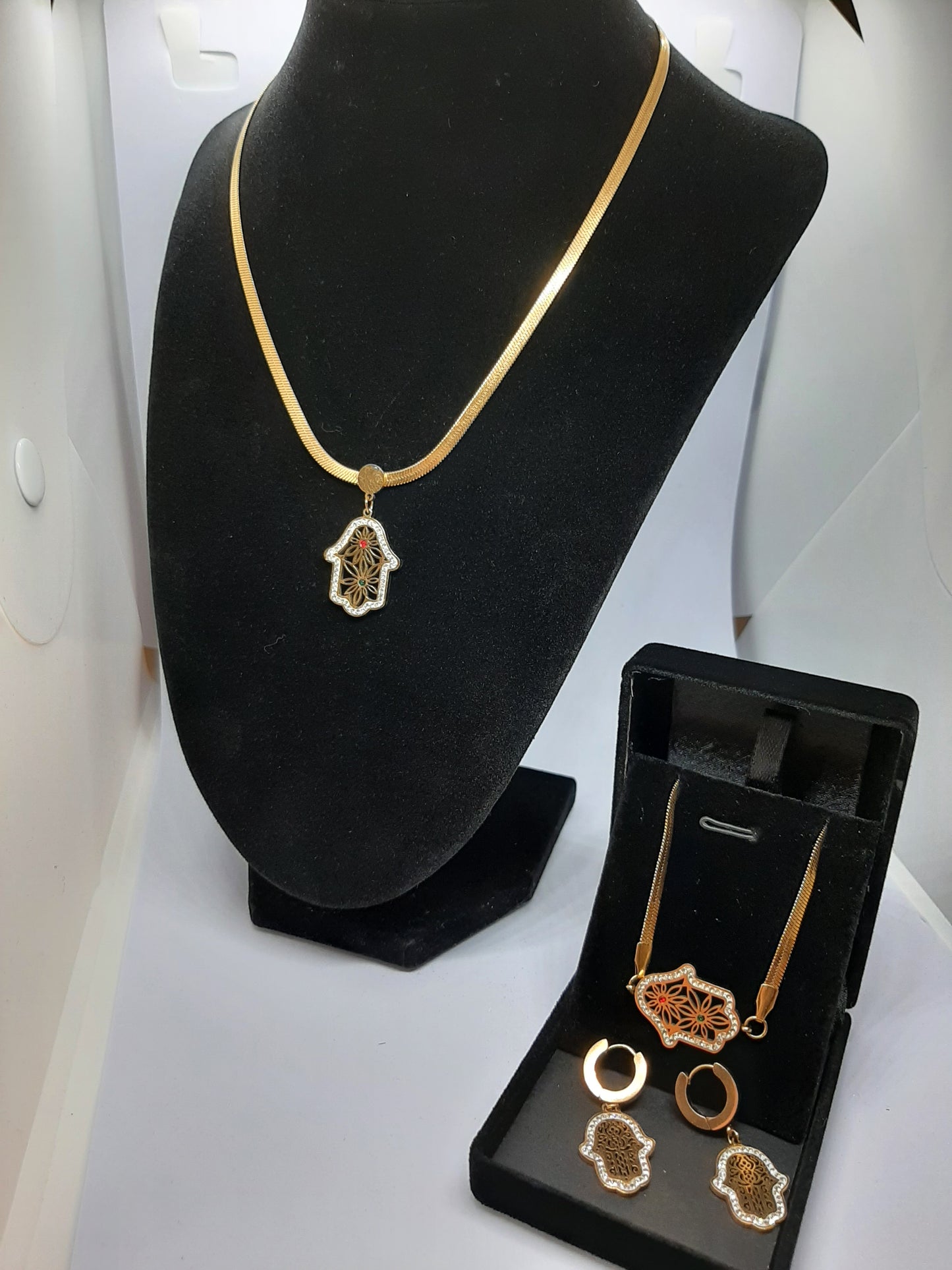 Parure Ensemble de 3 pièces Collier , Bracelet , et Boucles d'oreilles en Acier Inoxydable