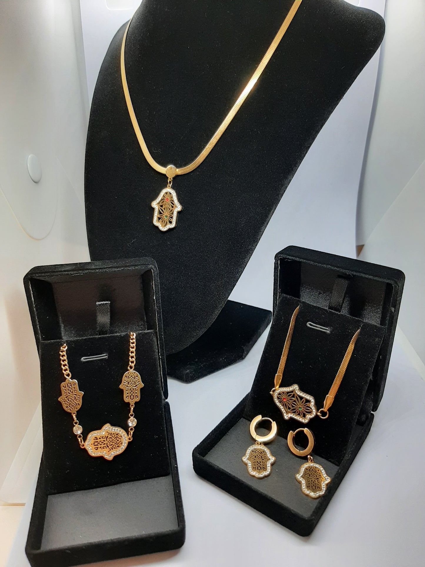 Parure Ensemble de 3 pièces Collier , Bracelet , et Boucles d'oreilles en Acier Inoxydable