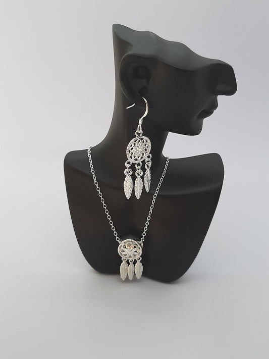Parure Collier avec Boucles d'oreilles en Argent 925 Sterling