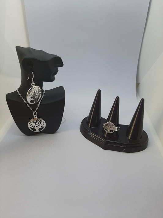 Parure ensemble de 3 pièces Collier, bague, et boucles d'oreilles en Argent 925 Sterling