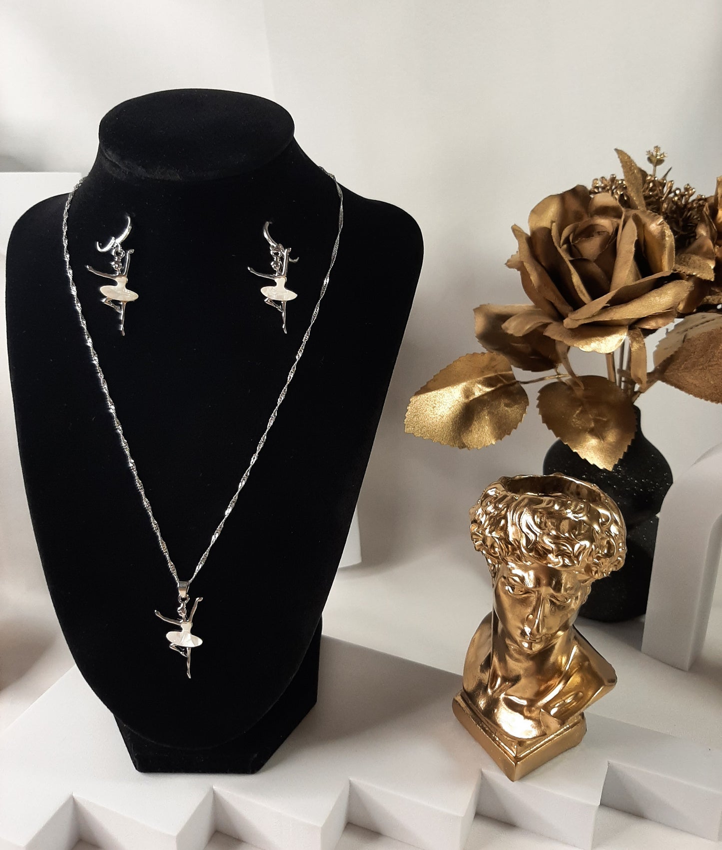 Parure Collier avec Boucles d'oreilles en Argent 925 Sterling avec perle