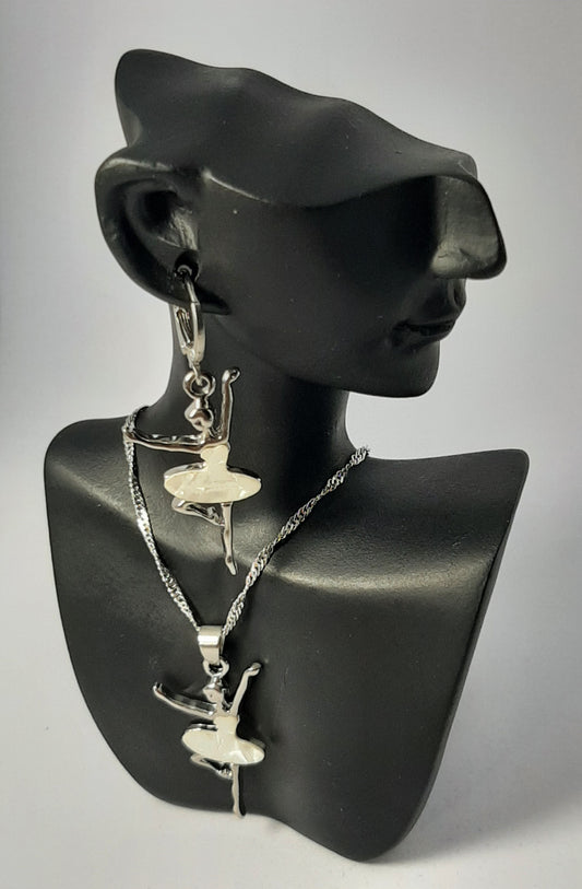 Parure Collier avec Boucles d'oreilles en Argent 925 Sterling avec perle