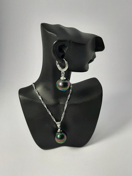 Parure Collier avec Boucles d'oreilles en Argent 925 Sterling avec perle