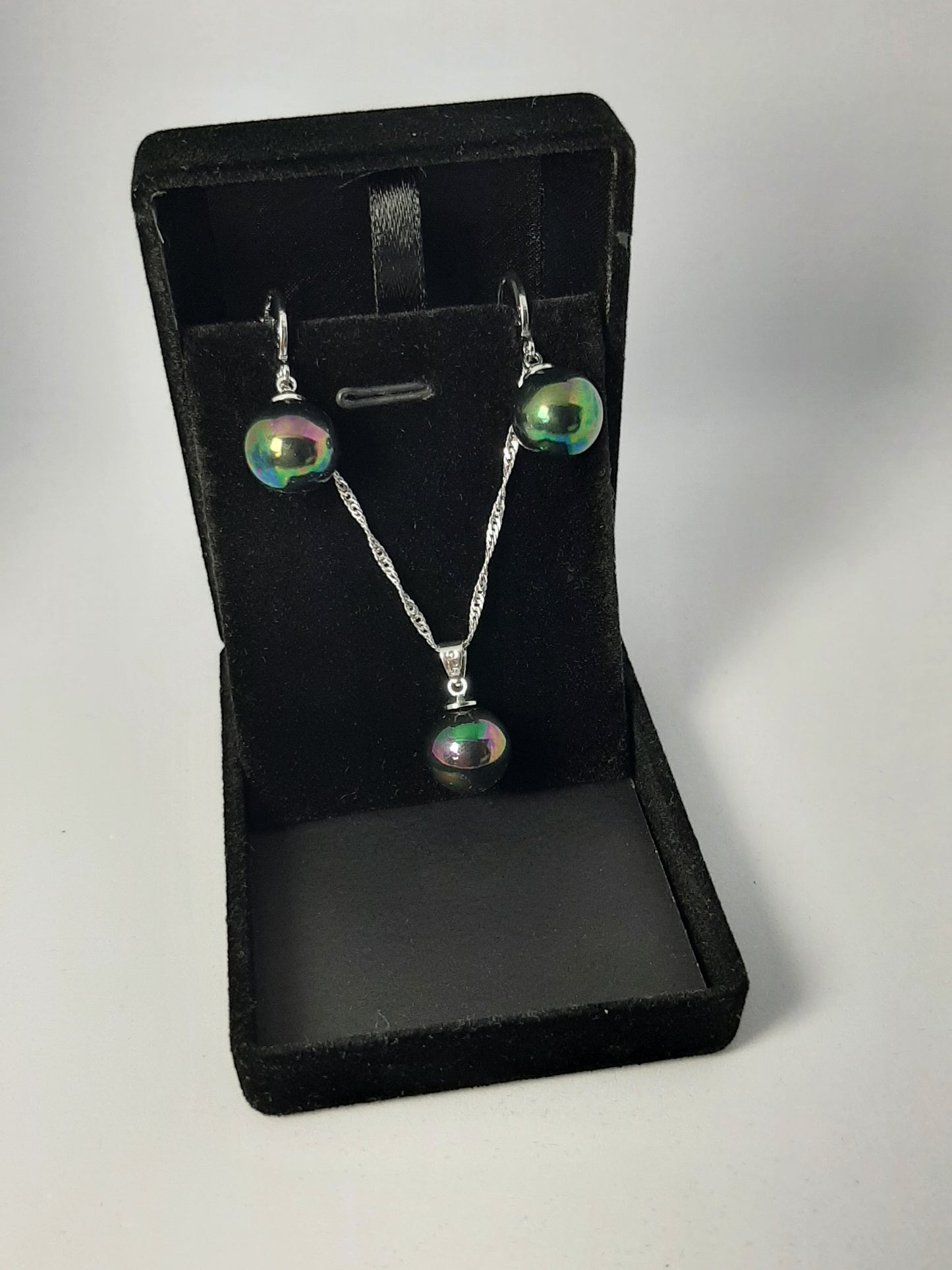 Parure Collier avec Boucles d'oreilles en Argent 925 Sterling avec perle