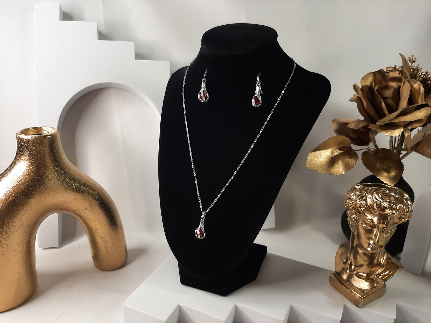 Parure Collier avec Boucles d'oreilles en Argent 925 Sterling