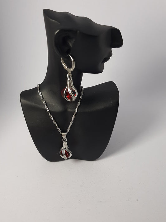 Parure Collier avec Boucles d'oreilles en Argent 925 Sterling